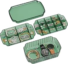 LETURE 3-Layer Jewelry Organizer Box for Earrings, Rings, Necklaces, Bracelets, Clear Plastic Bead Storage Containers for Crafts (Green)