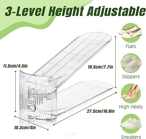 Miniatura 5 de Organizador de ranuras para zapatos, paquete de 20 unidades, apilador de zapatos transparente, organizador de ranura ajustable para zapatos,