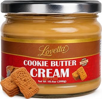 Lovetta Cookie Butter Cream Spread 10.6oz 300g Jar Gourmet Cookie Butter Filling for Crepes, Cakes, Pastries, Donuts & Desserts