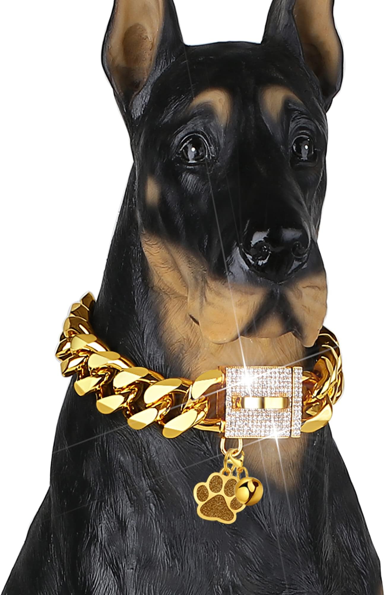 BAOBOTE 19mm Gold Chain Dog Collar,Luxurious Gold Cuban