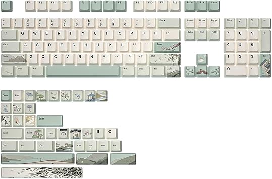 YUNZII Spring Tea Dye Sub PBT Keycaps,140 Full Keys Dye Sublimation PBT Custom Keycap Set with Key Puller for Cherry Gateron MX Switches Mechanical Gaming Keyboard (Cherry Profile, Spring Tea)