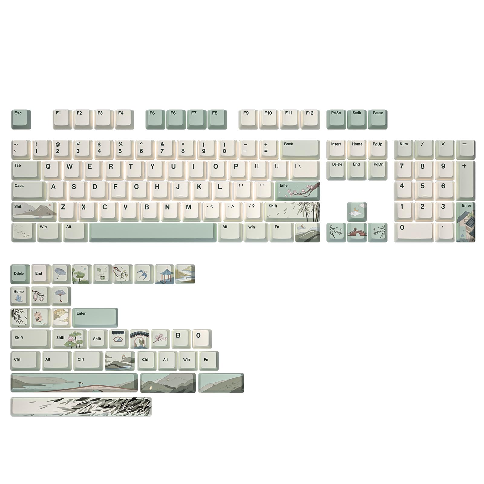 Photo 1 of YUNZII Spring Tea Dye Sub PBT Keycaps,140 Full Keys Dye Sublimation PBT Custom Keycap Set with Key Puller for Cherry Gateron MX Switches Mechanical Gaming Keyboard (Cherry Profile, Spring Tea)