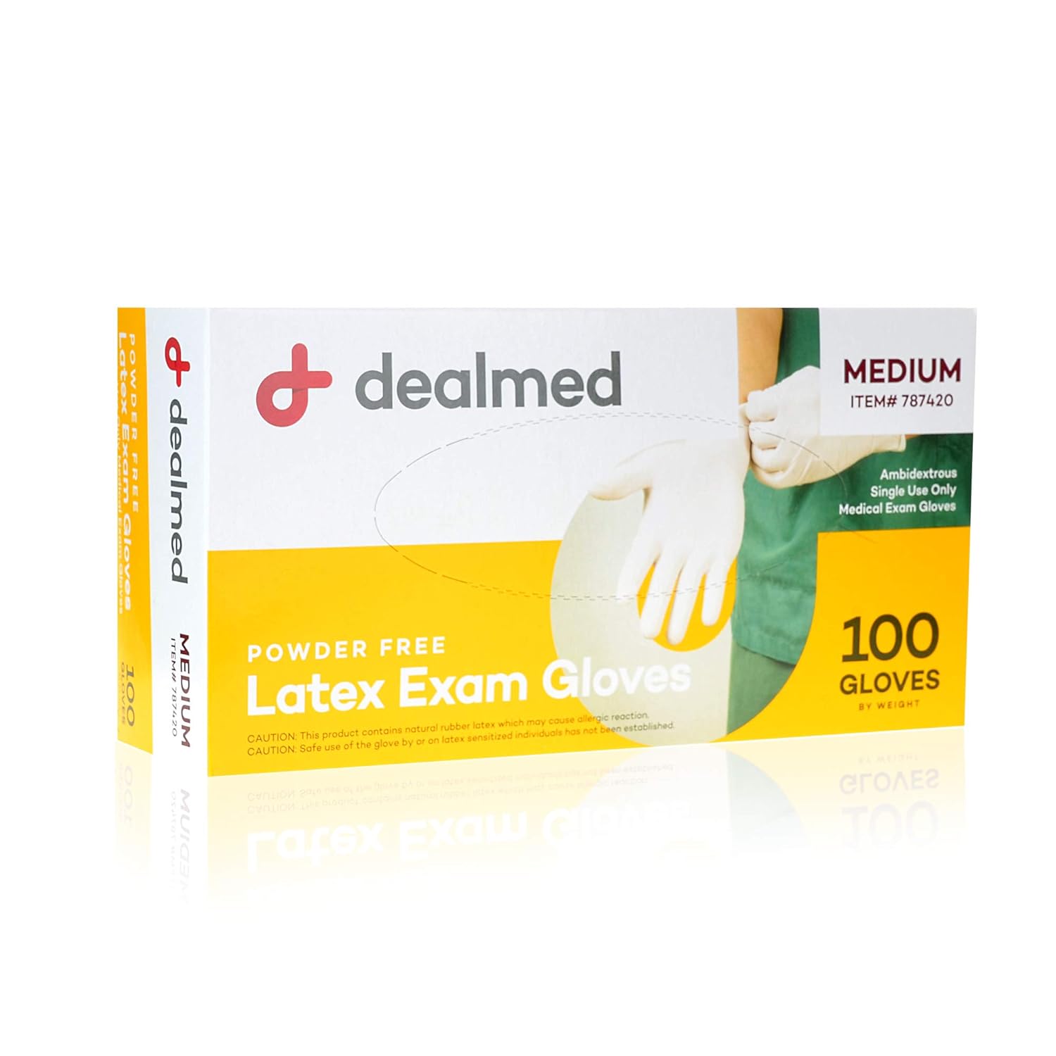 Dealmed Latex Exam Gloves, Powder Free, Cream, Medium, 100 Count (Pack of 10)