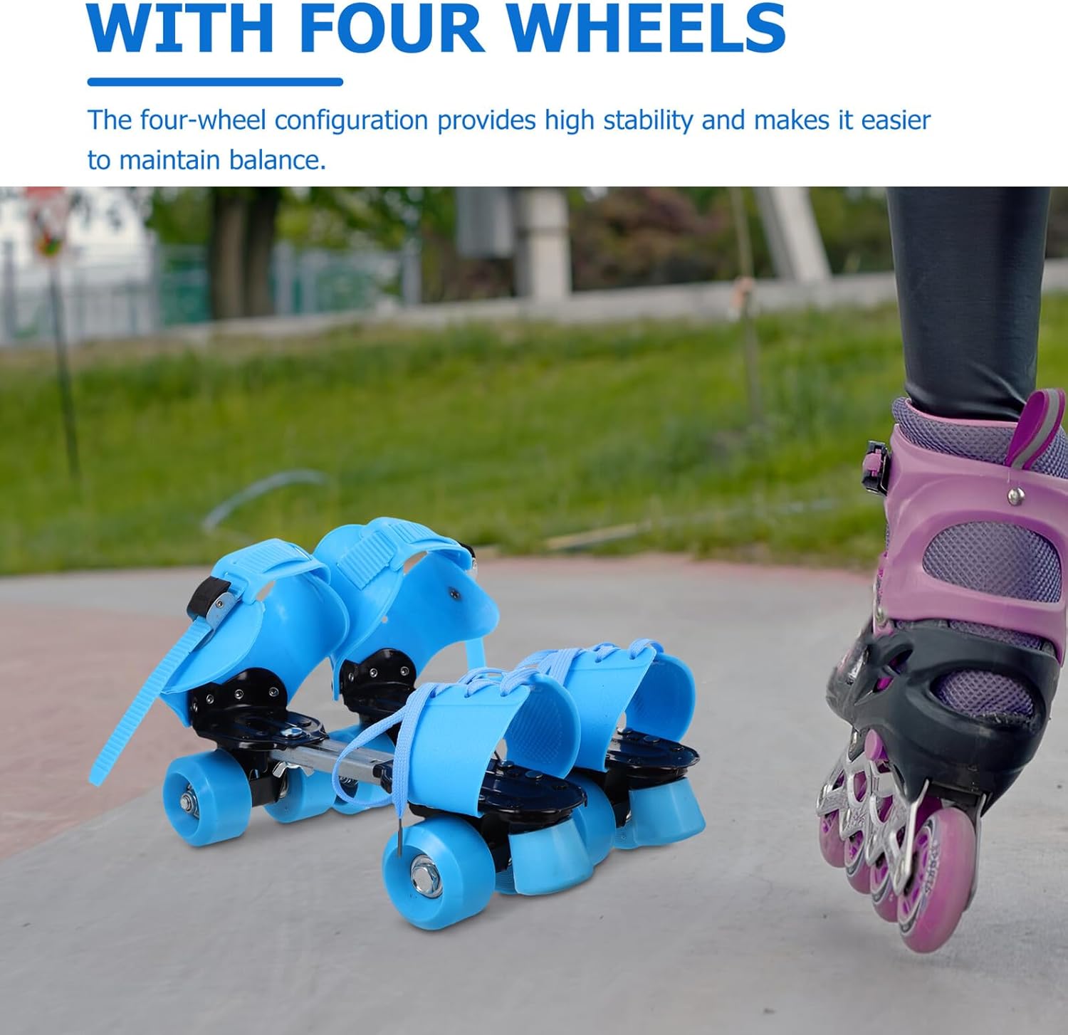 GALPADA Adjustable Roller Skates for Boys and Four-Wheel Double Row Skating Shoes with Enhanced Balance and Control Use Quad Skates for Beginners Ages Blue