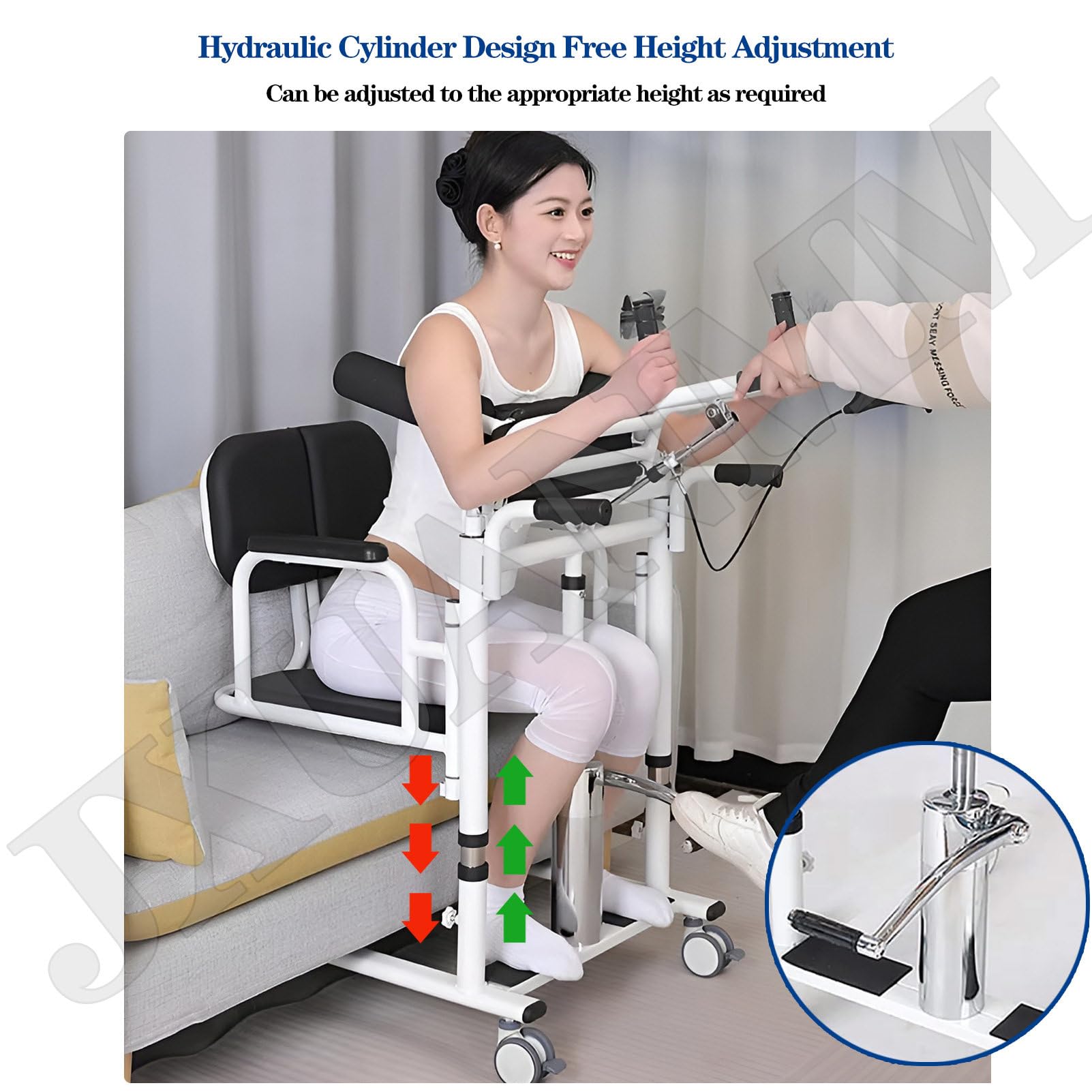 Silla de traslado de Pacientes para Uso doméstico, Silla elevadora hidráulica para Pacientes, Adecuada para Personas discapacitadas, con Asiento Dividido a 180°, cuña y cojín, 440 LB Black