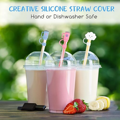 Miniatura 6 de 8 tapas de pajita, cubierta para popotes Stanley de 30 y 40 onzas, tapas de silicona lindas en dos formas, tapas de paja portátiles para puntas de
