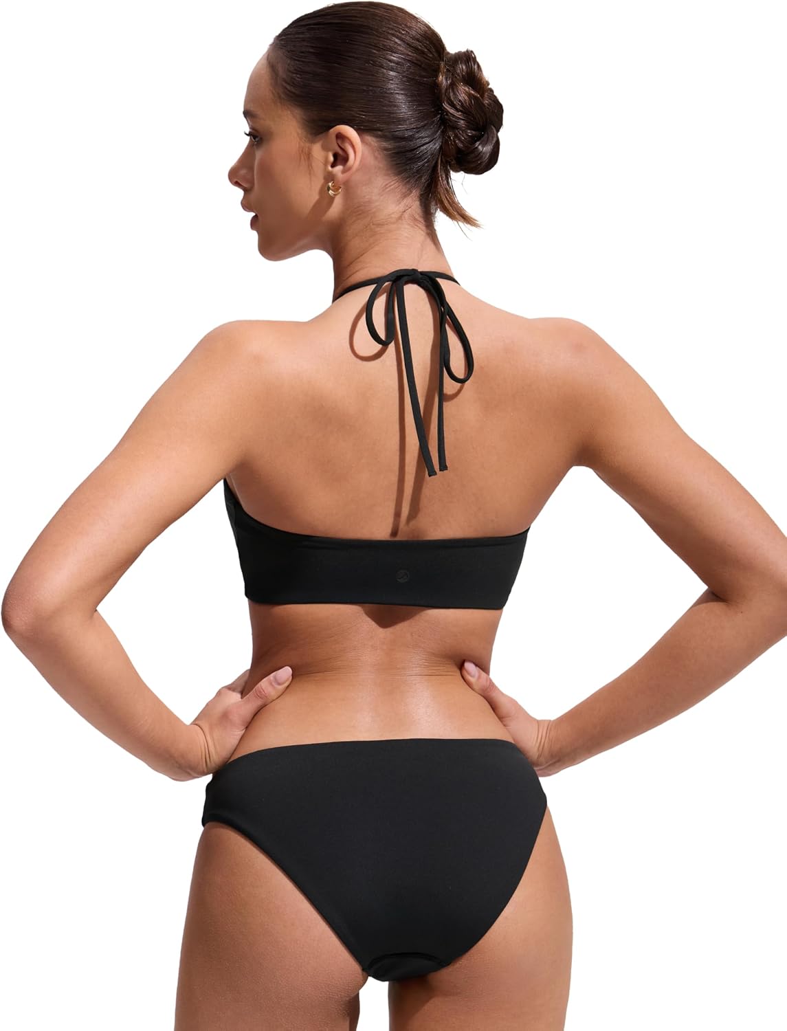 CRZ YOGA Womens Self Tie Halter Bikini Tops - Swim Bathing Suit Scoop Neck Backless Swimsuit Padded