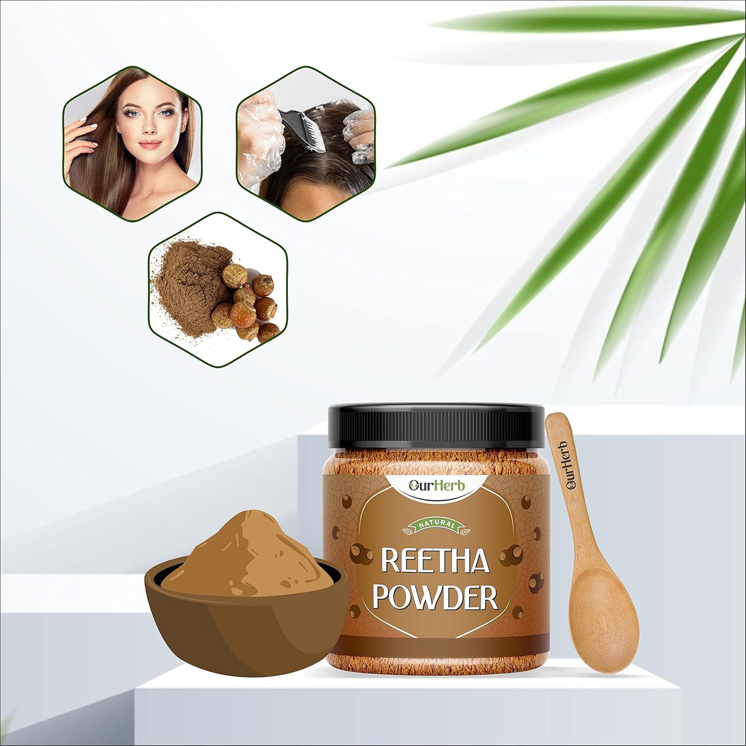 (200g | 7 Oz), Pure & Natural Reetha (Aritha, Soap Nut) Powder / for Hair Care / with Wooden Spoon.
