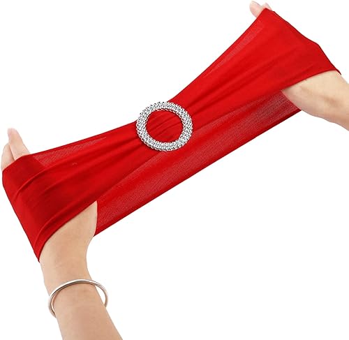 Miniatura 4 de Tosnail Paquete de 50 bandas de elastano para sillas de boda, decoración de sillas de fiesta, color rojo