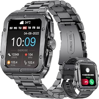 Smart Watches with Voice Assistant Make/Answer Call 1.85' HD Touchscreen 350 Long-lasting Battery Fitness Heart Rate Step Counter Weather IP67 Waterproof Android iOS Military Men's Smart Watches