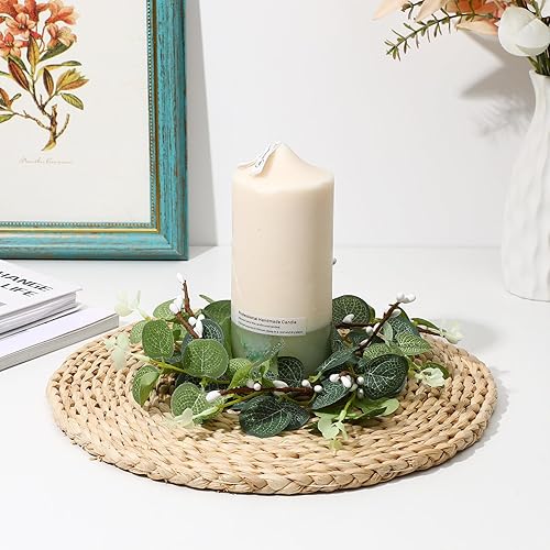 Miniatura 3 de 2 anillos de vela de Pascua, anillos de vela de boda, coronas de eucalipto artificiales, coronas de hojas de flores, corona de Pascua para puerta
