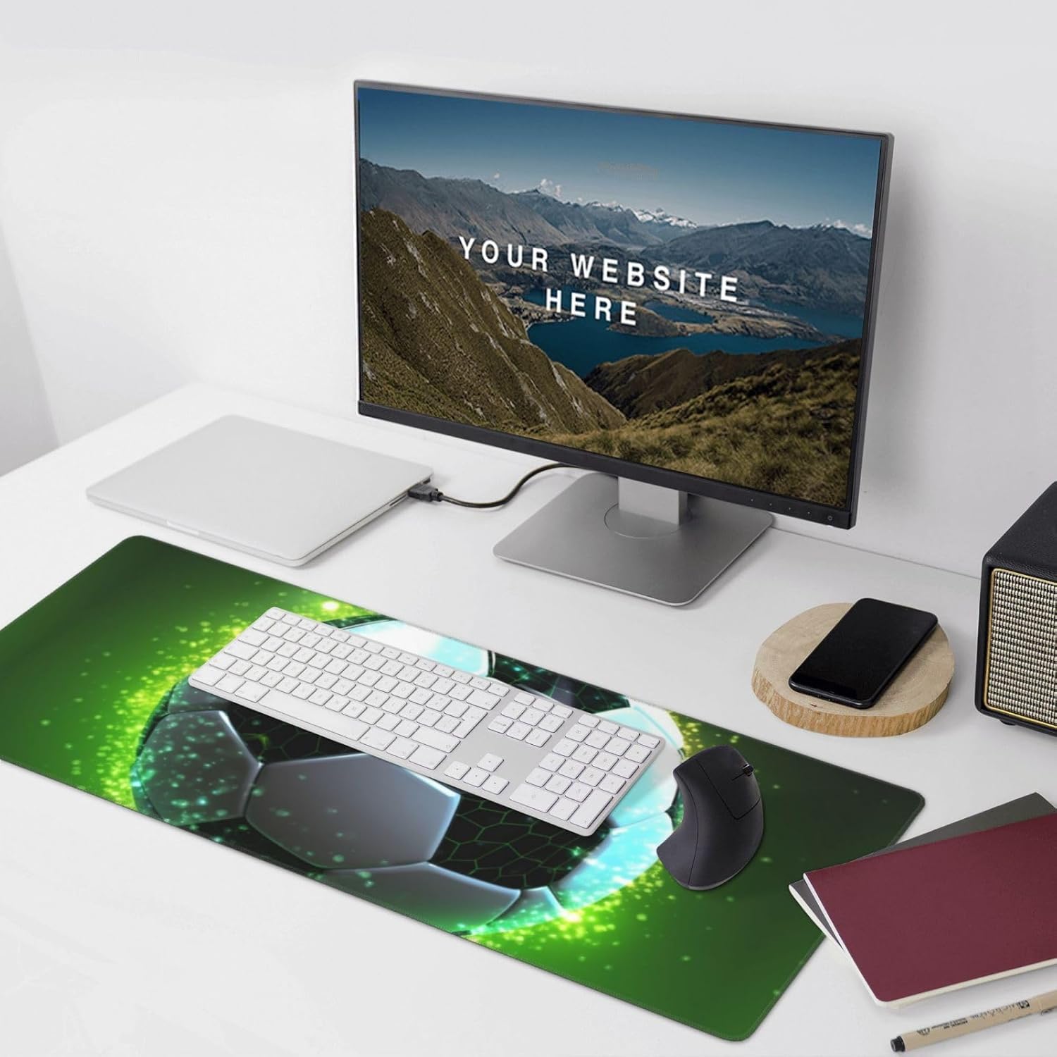 Large Gaming Mousepad with Non-Slip Rubber Base Extended Laptop Desk Pad 35.5x16 inch Long Computer Keyboard MouseMat Cool Soccer Ball Mousepad for Home Office Work