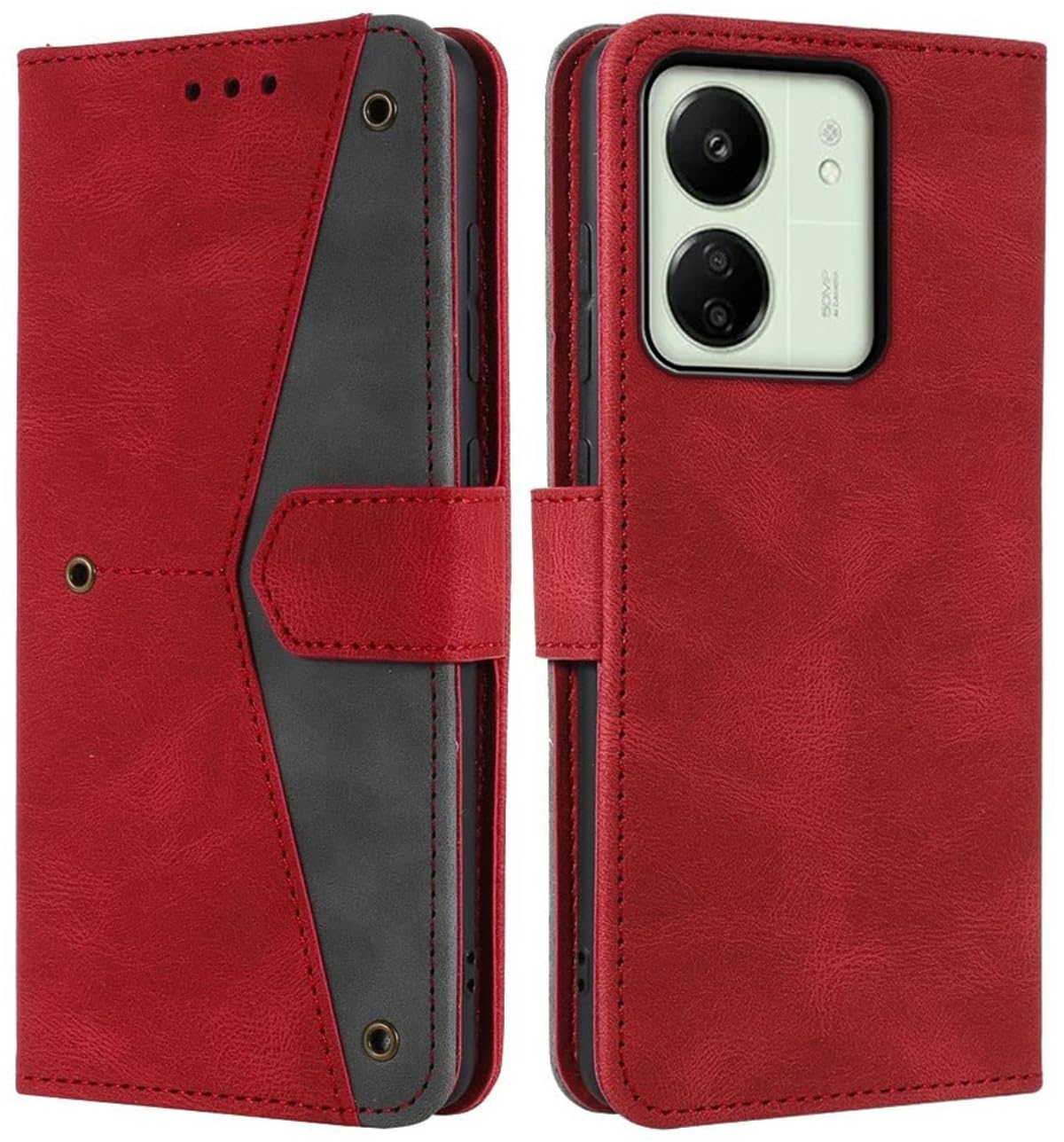GoldKart Flip Back Cover Case for Redmi 13C 5G | Redmi 13C 4G | Poco M6 5G | Poco C65| Dual-Color Leather Finish Flip Cover | Inbuilt Stand & Pockets | (Faux Leather, Red) (B0DC59QP4F) Amazon Price History, Amazon Price Tracker