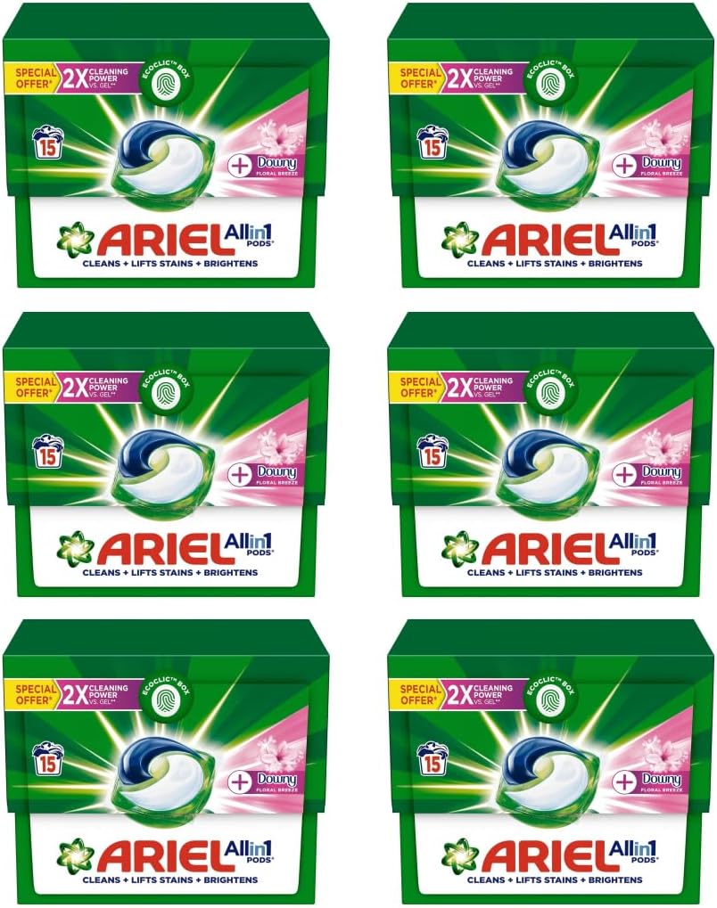 3In1 Pods, Original Scent, Ariel Liquid Detergent Capsules, Powerful Stain Remover Detergent, Pack Of 6 X 15 Pods (90 Capsules)
