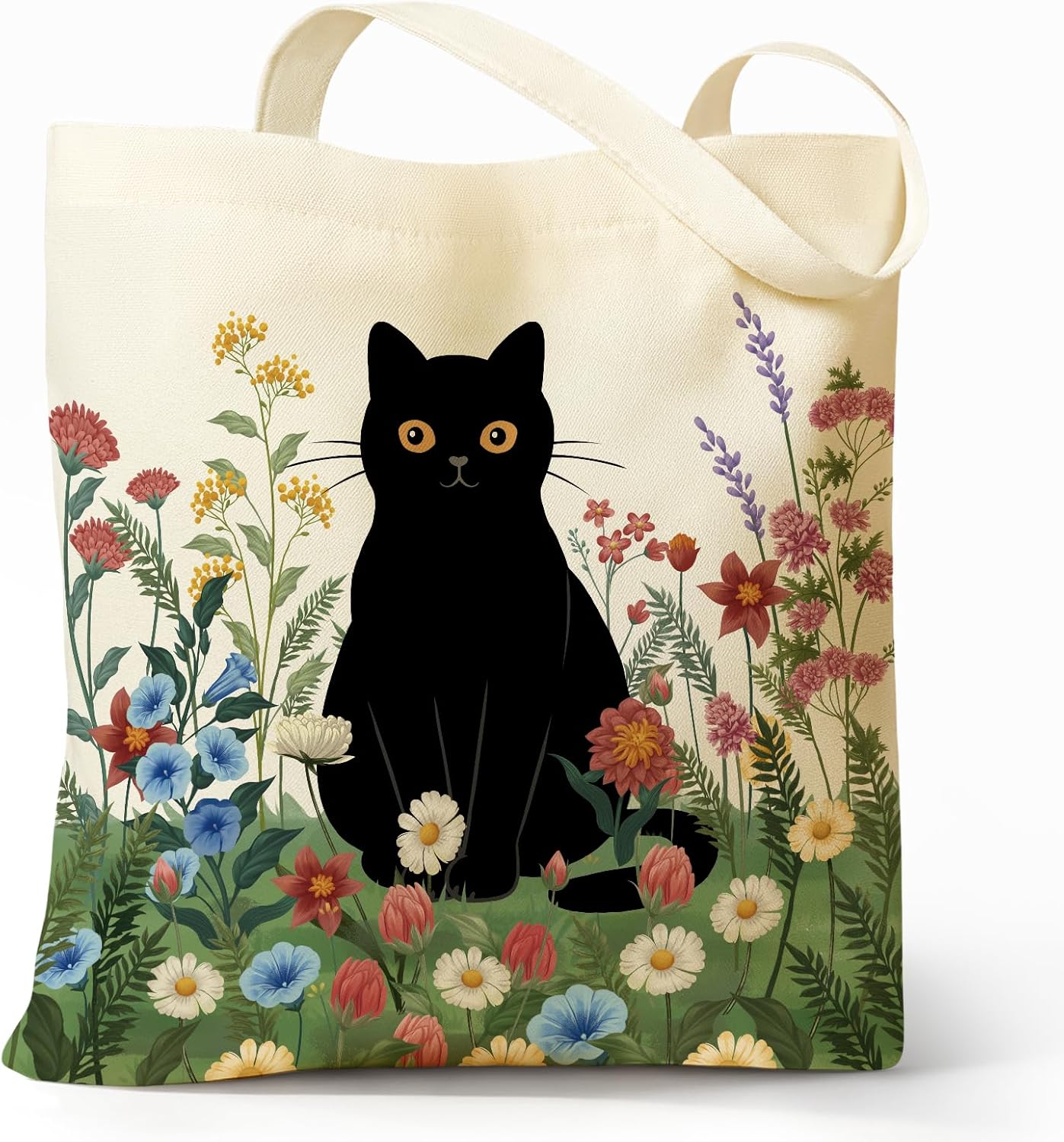 Cute Aesthetic Canvas Tote Bag for Women, Reusable Foldable Shopping Cotton Shoulder Totebag with Zipper Pocket