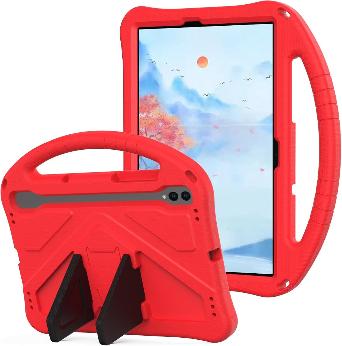 YRH for Samsung Galaxy Tab S10 Lite/Tab S10 FE/Tab S9 FE (10.9-in.), Kids EVA Foam Child Tablet Case, Portable Hand Grip & Multi-Angle Stand Cover, Red