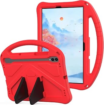 YRH for Samsung Galaxy Tab S10 Lite/Tab S10 FE/Tab S9 FE 10.9-in., Kids EVA Foam Child Tablet Case, Portable Hand Grip & Multi-Angle Stand Cover, Red