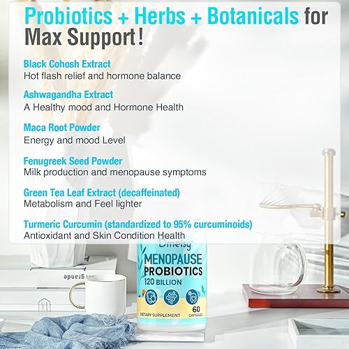 Miniatura 7 de Suplementos para la menopausia para mujeres, 120 mil millones de UFC, probióticos 13 en 1, complejo de probióticos de hierbas, para alivio de la