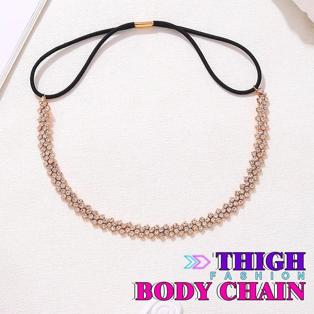Rhinestone Thigh Jewelry Thigh Chain Crystal Garter for Women (Gold)
