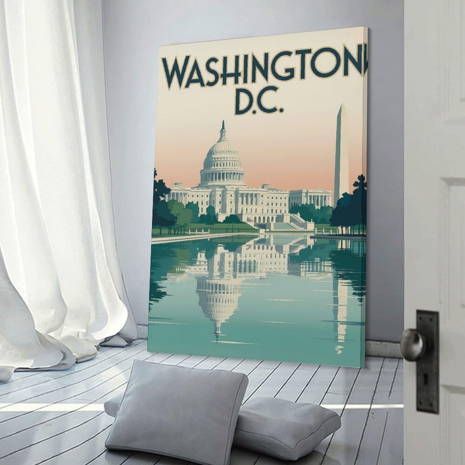 Junmoney Washington D.C. Landmark Reflection Art Wall Picture Print 12x18inch(30x45cm), for Corridors, Hallways Or Apartment Entries, Wall Decor to Refresh Empty Corners