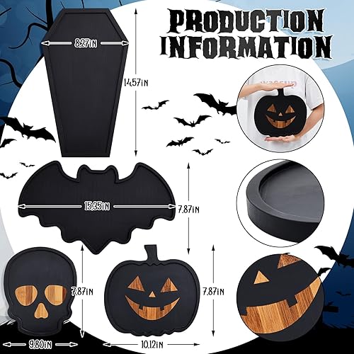 Miniatura 2 de Liliful Tablas de madera de calabaza de Halloween, tabla de queso de bambú, plato de charcutería y bandeja para servir para fiestas, bandeja de