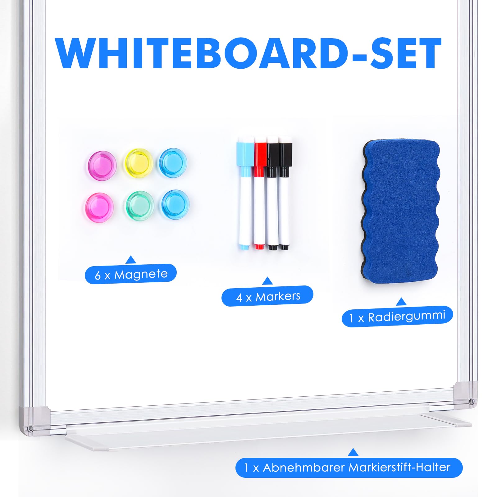 maxtek Whiteboard für Tür Einhängen 90 × 60 cm, Magnetisch Whiteboard tür Hängen, Aluminiumrahmen Trocken Abwischbar Magnetwand mit 4 Stifte, 6 Magnete and 1 Radiergummi für Haus, Schrankraum, Büro