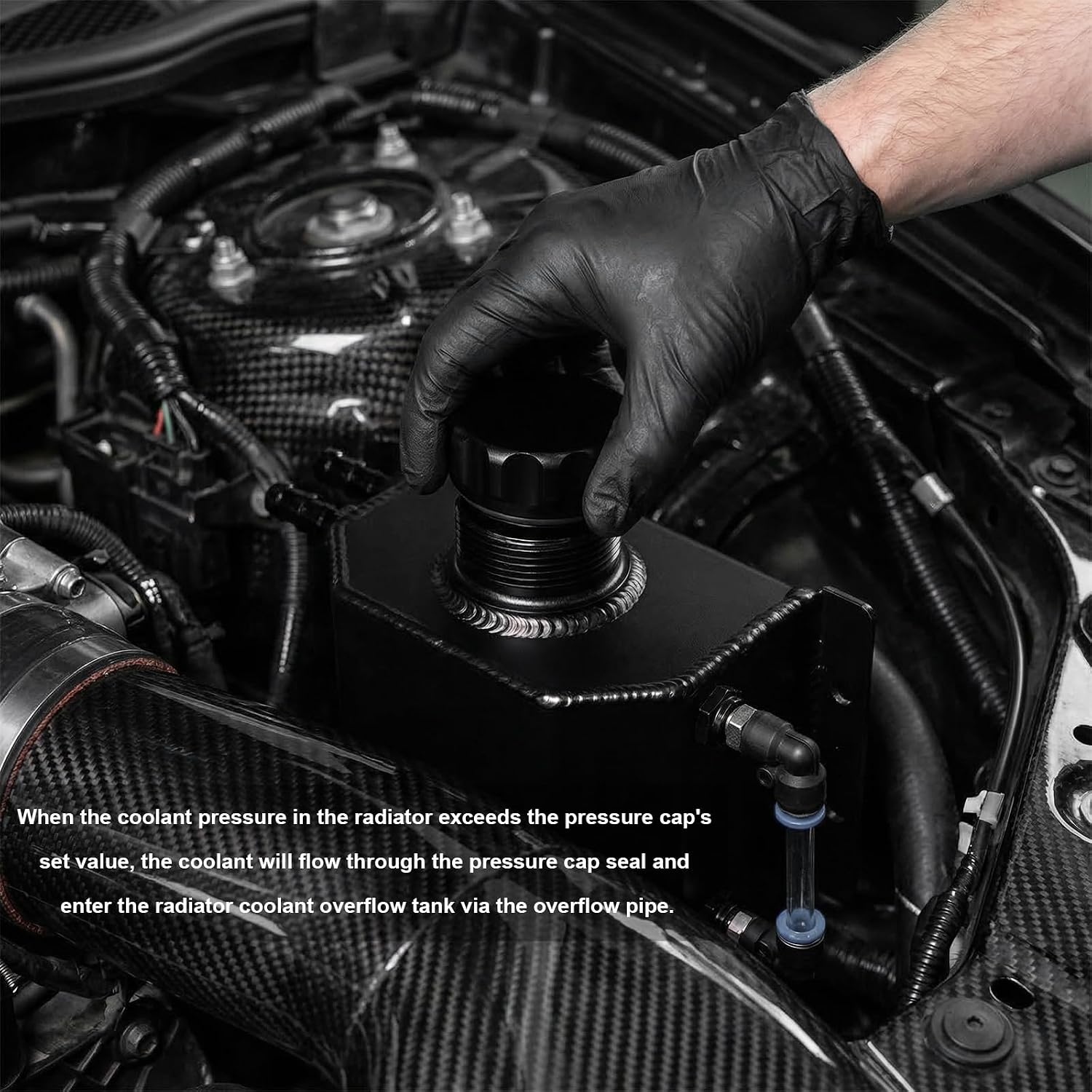 1L Coolant Overflow Tank, Aluminum Radiator Tank Coolant Overflow Expansion Bottle, Universal Engine Cooling System Recovery Reservoir for Most Vehicles, Car Accessories (Silver)