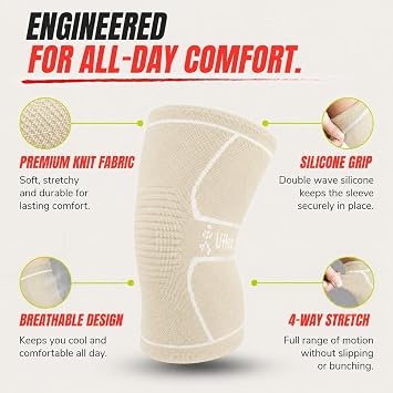 UFlex Athletics Knee Brace for Men and Women Knee Compression Sleeve Knee Support Wraps for Arthritis Joint Pain Relief, Workout, Swelling, Sports, Circulation, Running, ACL Recovery