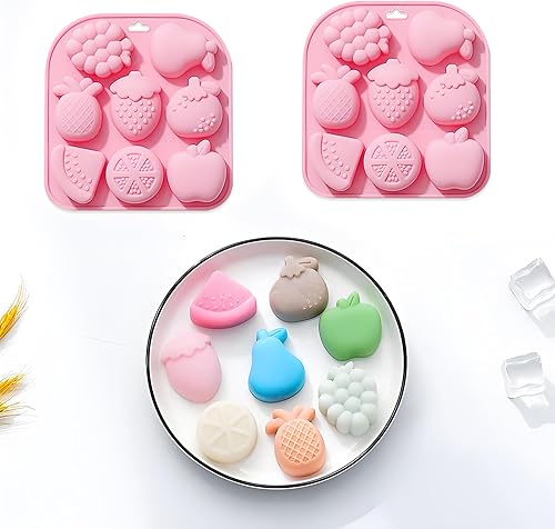 Miniatura 8 de Molde de silicona para fruta de manzana y fresa, bandeja para hornear de 8 cavidades, rosa