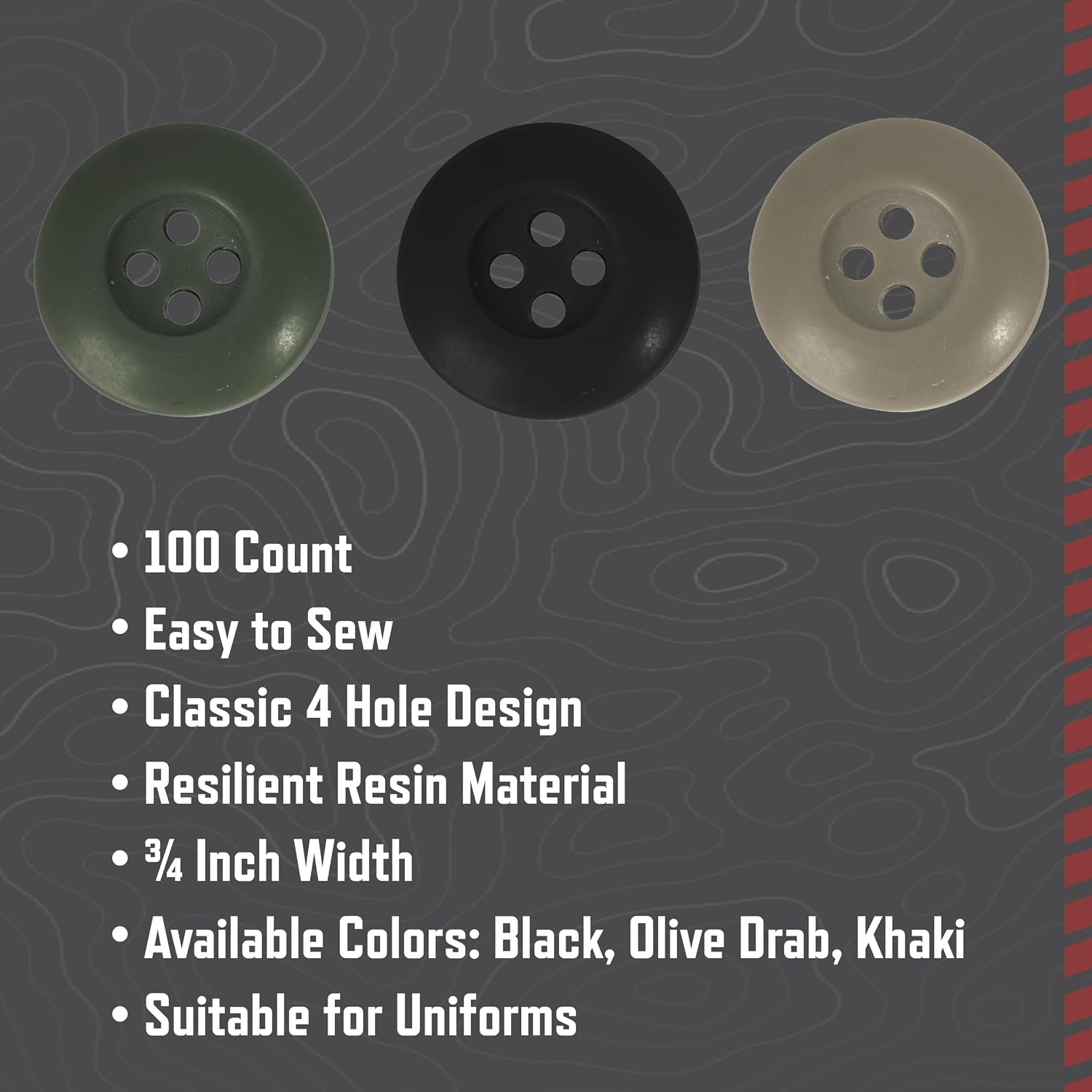 Rothco BDU Replacement Buttons Bag of 100 – Durable Plastic 4-Hole Buttons for BDU Pants, Shirts, and Jackets