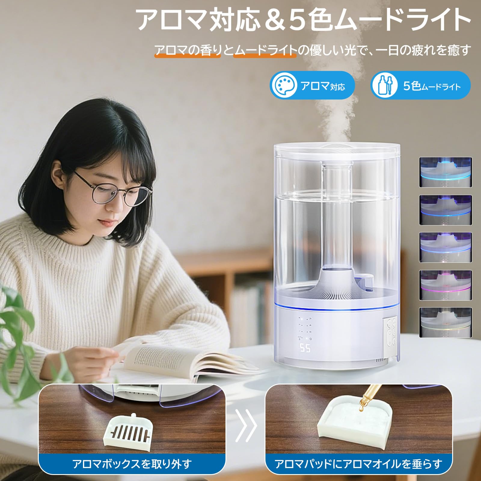 Amazon.co.jp: 【2025年・マグネット式リモコン付】 加湿器 大容量 5L