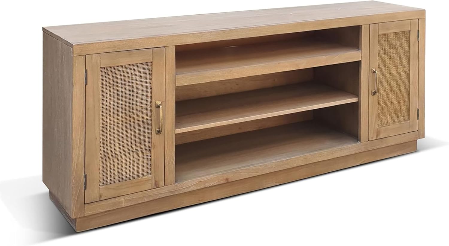 Benzara Ryle TV Media Entertainment Console, 78 Inch, Open Shelves 2 Doors, Brown