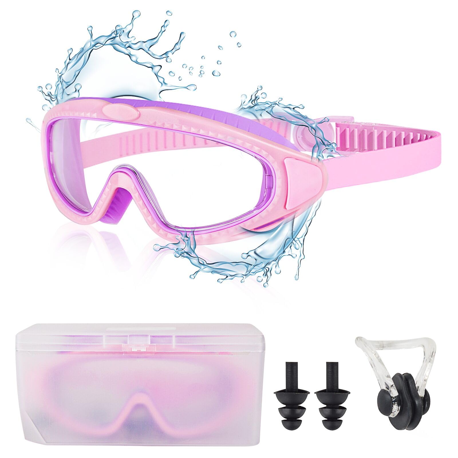 Mezere Kids Swimming Goggles 6-14 Kids Goggles Wide Vision Childrens Swimming Goggles for Boys Girls Swim Glasses,No Leaking, Anti Fog, UV Protection Nose Clip and Earplugs — image 1