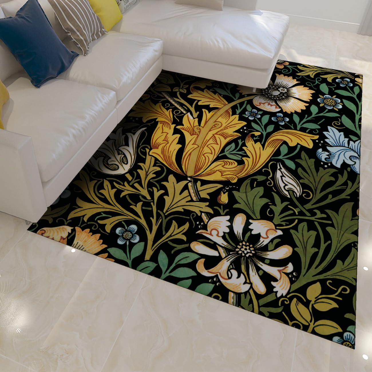 Tapis de cuisine antidérapant style William Morris 60x90 floral vintage