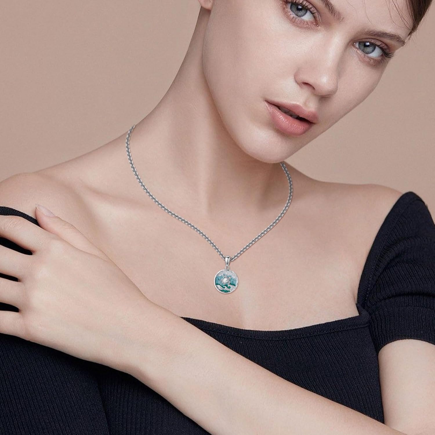 Turtle/Starfish/Whale Necklace 925 Sterling Silver Turquoise Pendant Necklaces Ocean Jewelry Gifts for Women Men