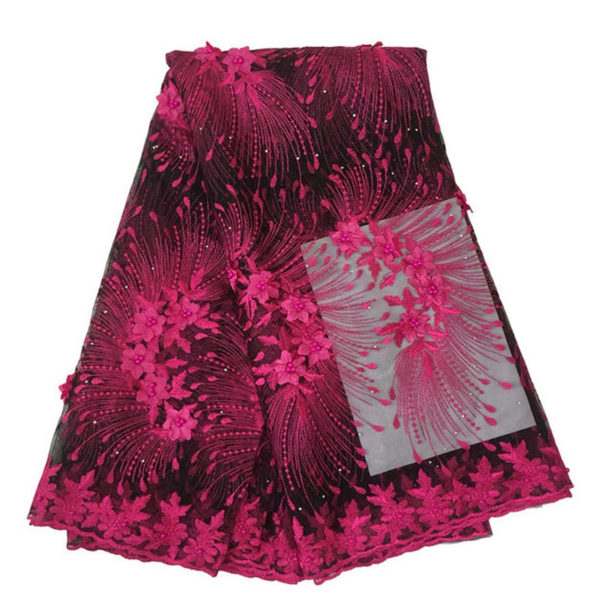 3D Applique Tessuto di pizzo africano 5 yarde Ricamo delicato con filo di perline Tessuto di pizzo di tulle per abito da sposa