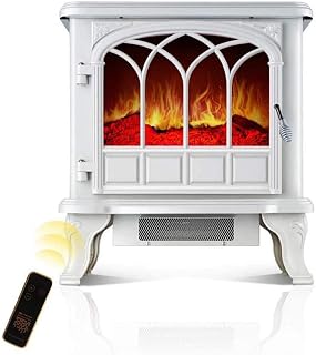 2000W Portable Electric Fireplace Stove Electric Fire Adjustable White 2 Setting Freestanding Heater Electric Stove Heater Fireplace With 3D Wood Burning Flame Effect