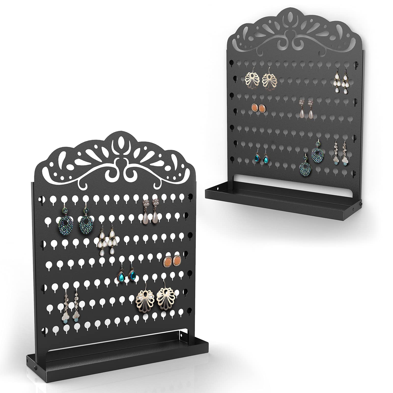 Mango SteamMango Steam Slim Profile Wall-Mounted Jewelry & Earring Organizer (Peacock, Black)