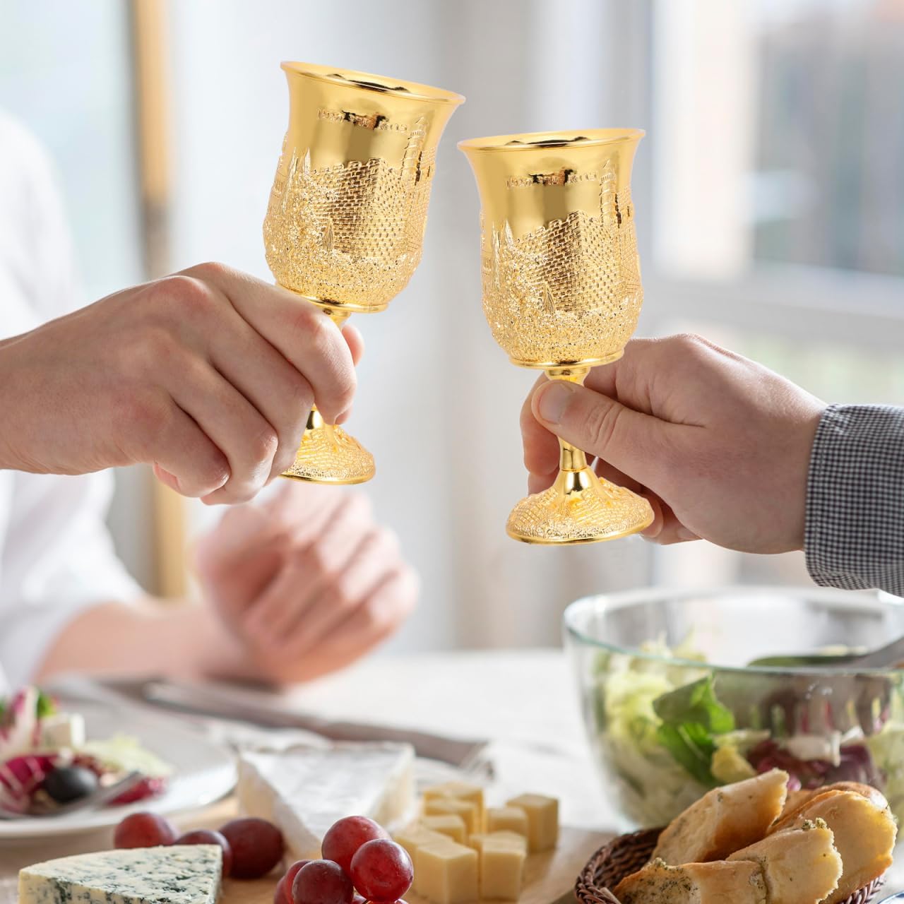 Luxshiny Kiddush Cup with Saucer Set 5.90In Judaica Shabbos Wine Goblet Passover Holiday Gift for Family and Friends