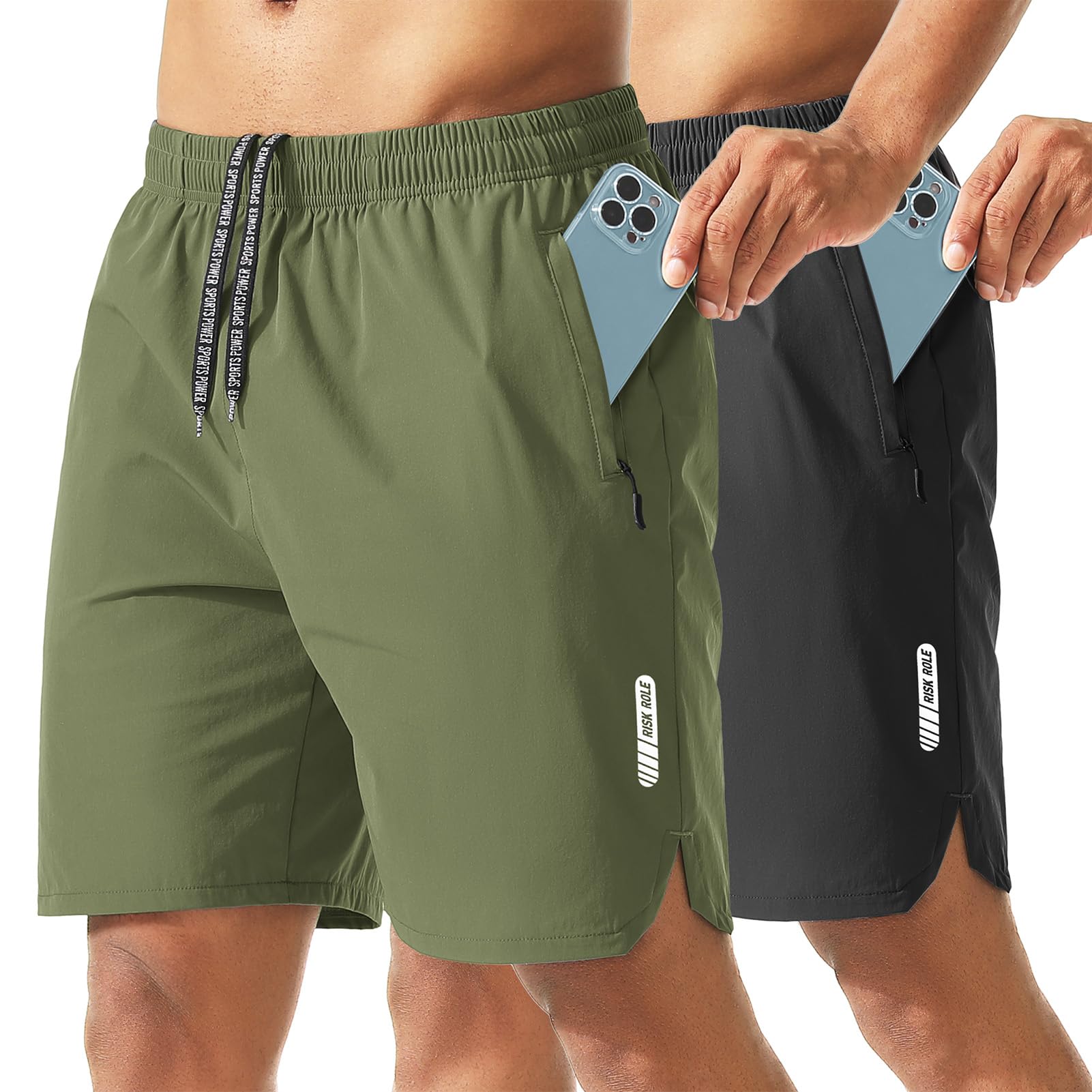 Riskrole Men's Athletic Shorts 2 Pack 7 Inch Inseam Lightweight Quick Dry Workout Shorts for Men Gym Running Training