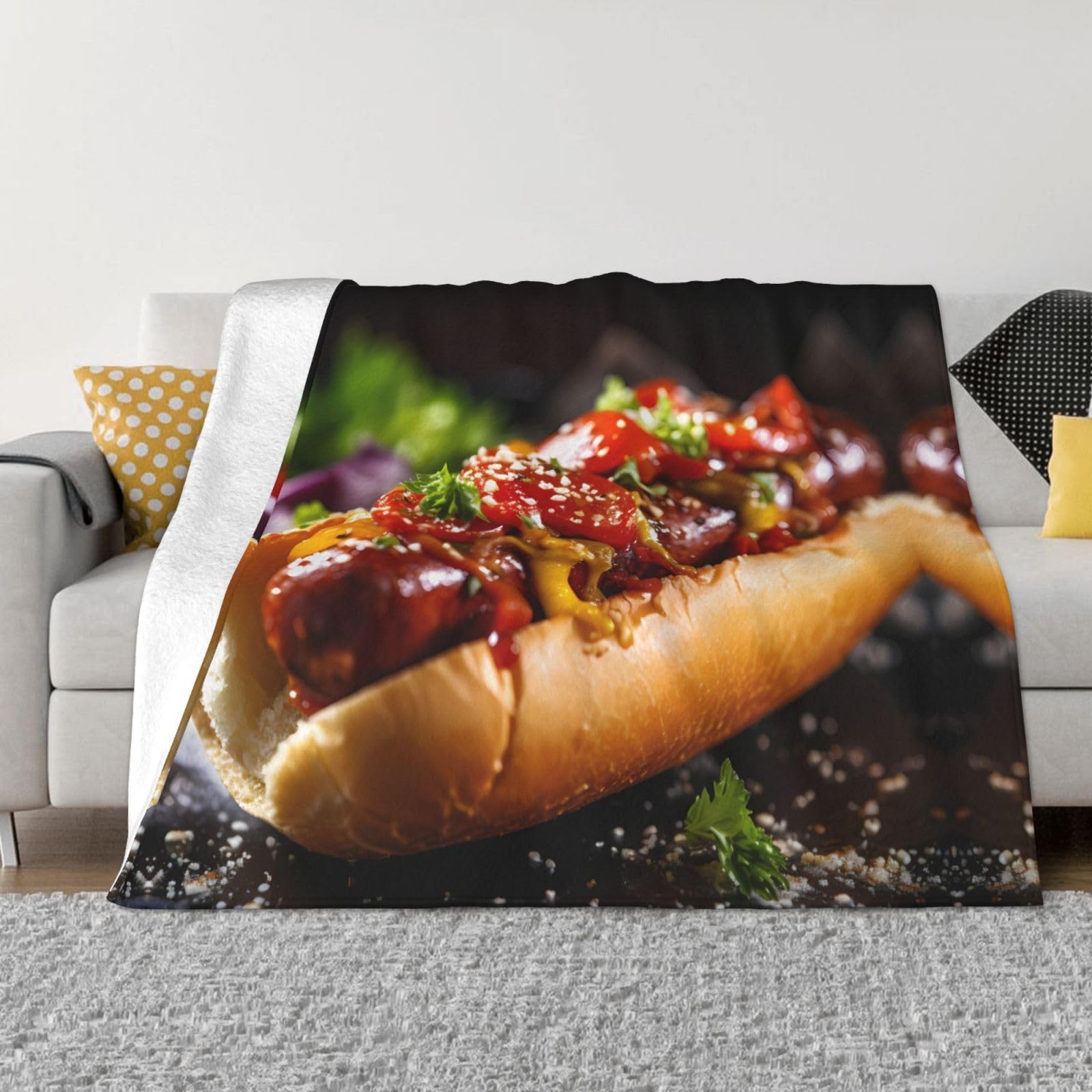 Couverture flanelle hot-dog grand format pour éliminer les pieds froids sur le canapé