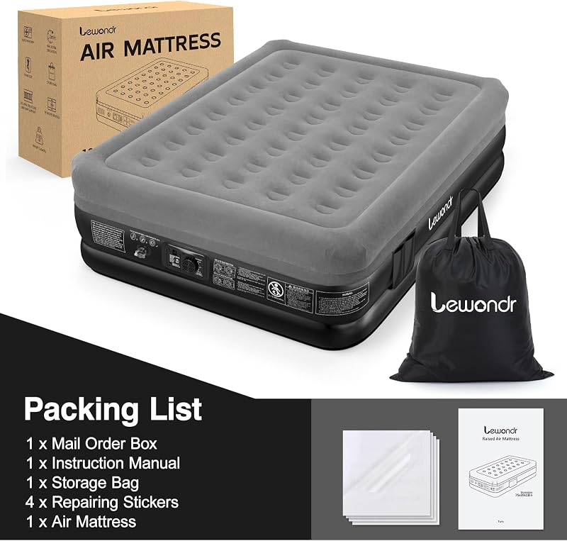 Lewondr Dupla Felfújható Matrac Beépített Pumpával 203x152 cm Szürke - Grey