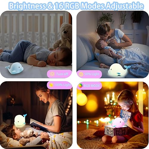 Miniatura 3 de Luz nocturna de delfín para niños, bonita luz nocturna, 16 colores de silicona, regulables, luces nocturnas para bebé, luz nocturna recargable para