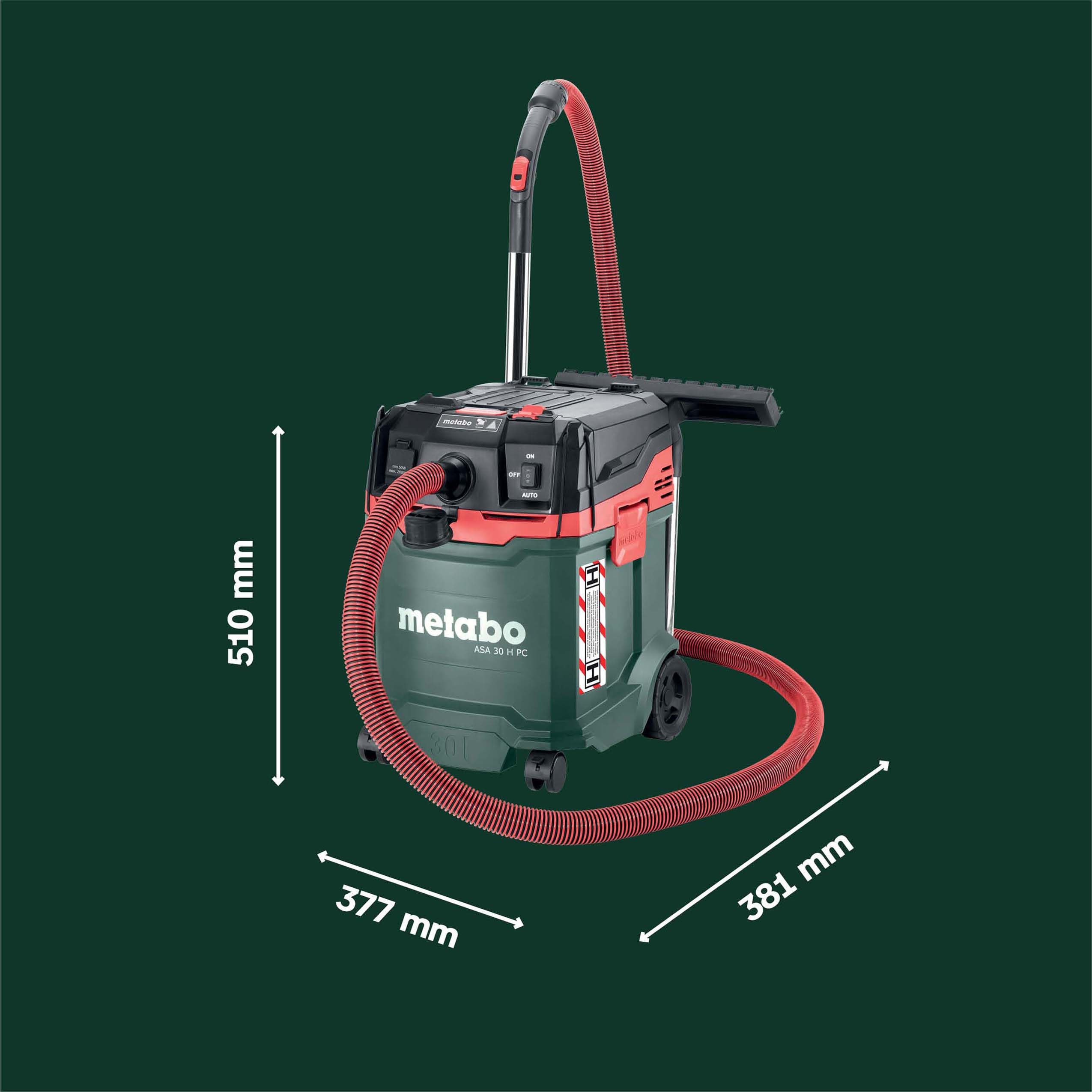 metabo ASA 30 H PC Allessauger, Nass-Trockensauger Staubklasse H, 1200 W | Industriesauger mit 30 l Behälter, PressClean Filterreinigung und Antistatik-Schlauch, ohne Akku, 8 m Kabel, inkl. Düsen