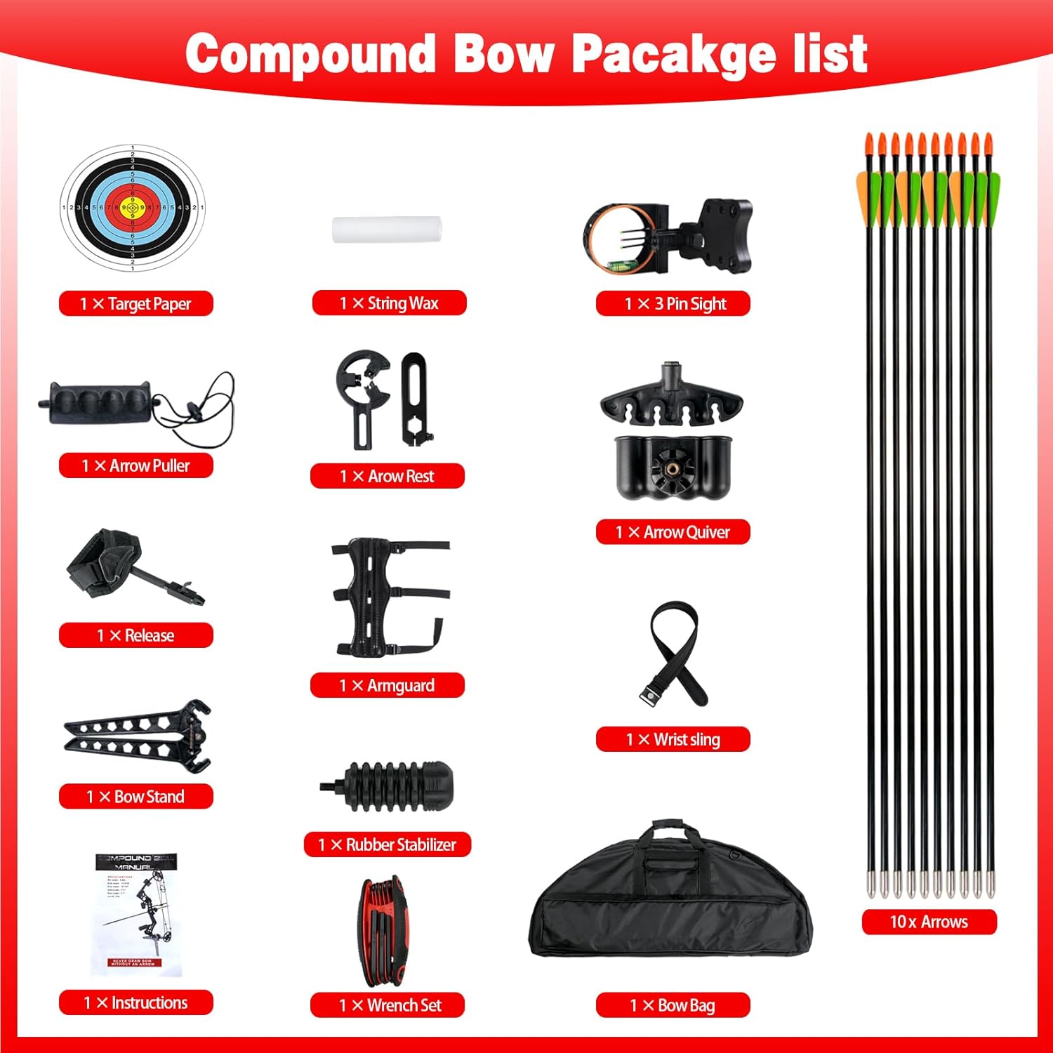 Youth Compound Bow Set 15-45 Lbs for Teens and Beginner, Package with Archery Hunting Equipment, Max Speed 260fps, Adjustable, Right Hand