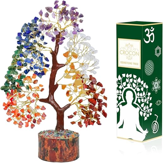 Crocon Seven Chakra Tree of Life for Positive Energy - Feng Shui Decor, Fake Bonsai, Crystals and Healing Stones, Money Tr...