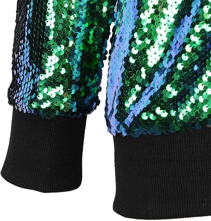 FASHIONISM Dames lange mouwen pailletten glitter bomberjack dames ritssluiting nachtclub bikerjack feestkleding jas maat 34-46, Zilver, 38-40