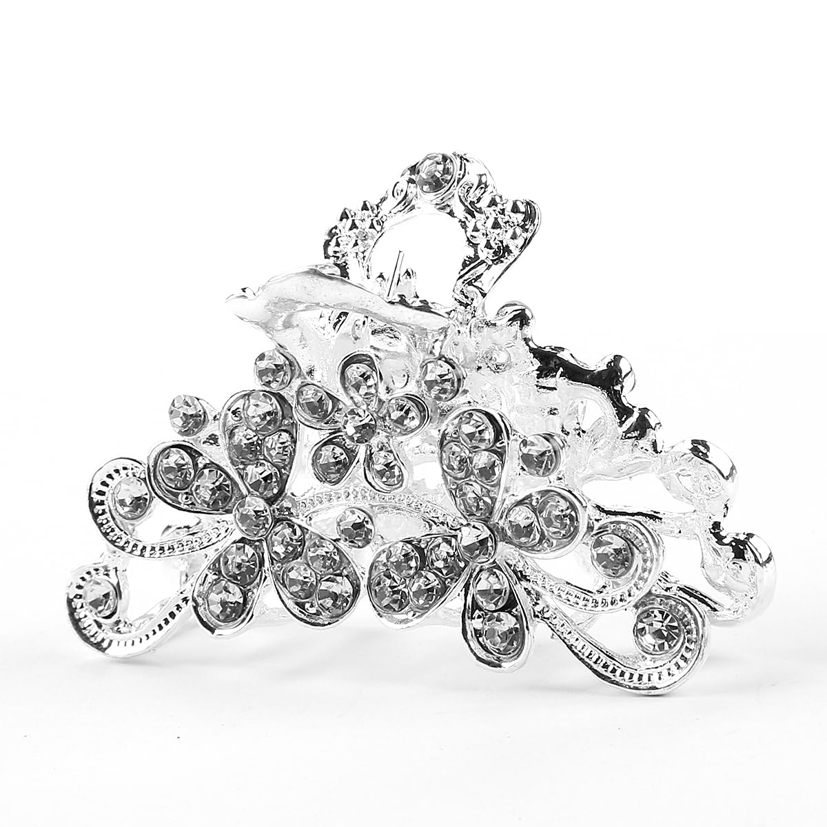 GLADFRESIT Retro Flowers Hair Claw Clip,Vintage Alloy Rhinestone Hair Jaw Clip for Women Ladies, and Girls (Silvery)