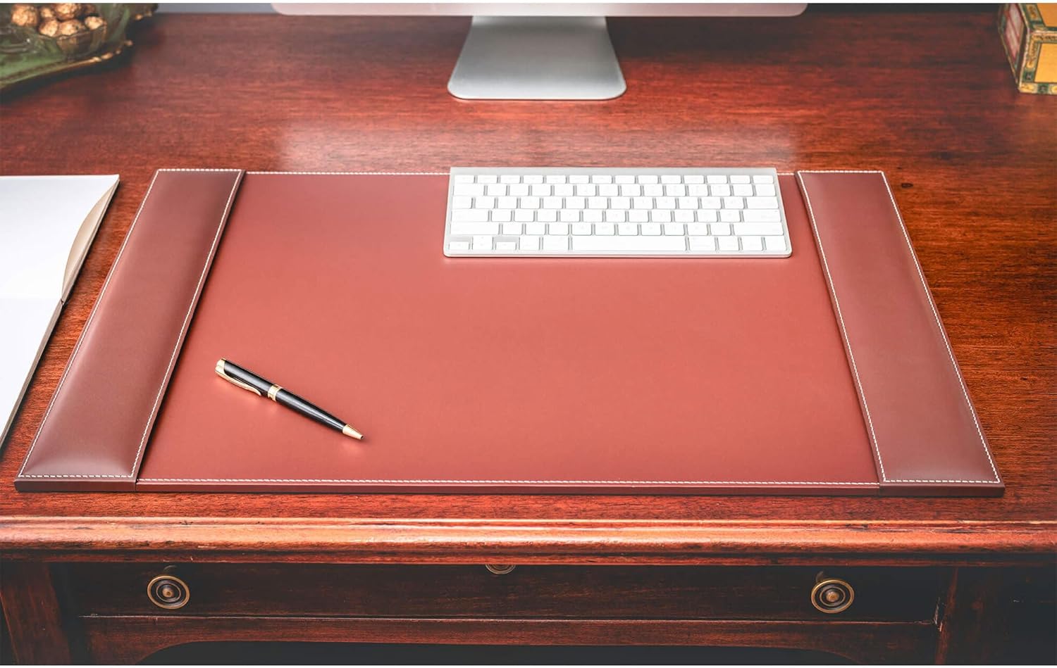 Dacasso Rustic Brown Leather Side-Rail Desk Pad/Desk Protector, 25.5 x 17.25, PR-3202