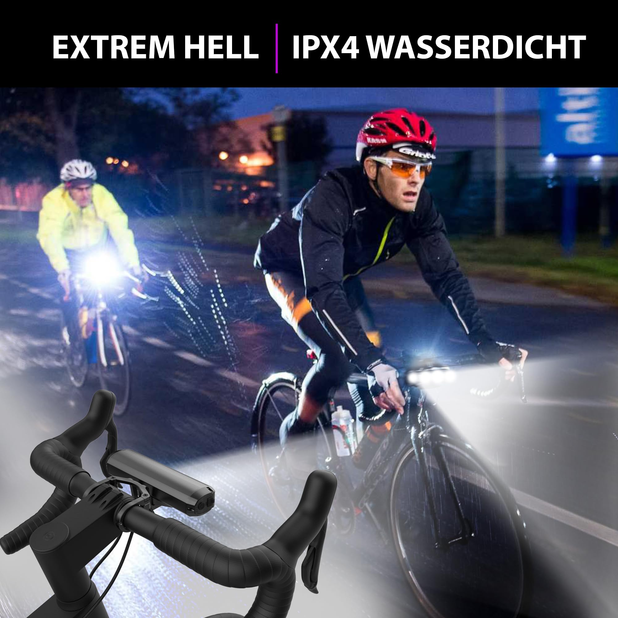 UPPEL Luce per bicicletta, 5 LED, 4 modalità di illuminazione, LED USB C, porta di ricarica, 2600 lumen, 8000 mAh, luce anteriore regolabile, in alluminio, facile installazione per la guida notturna